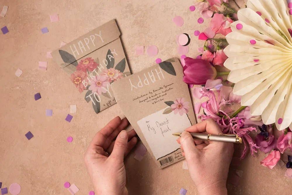 Happy Birthday Card Zinnia Gift of Seeds