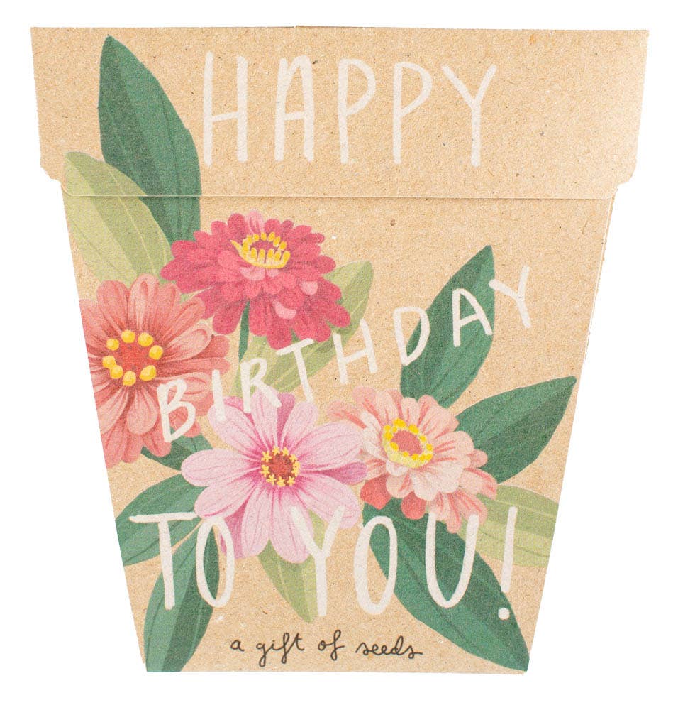 Happy Birthday Card Zinnia Gift of Seeds